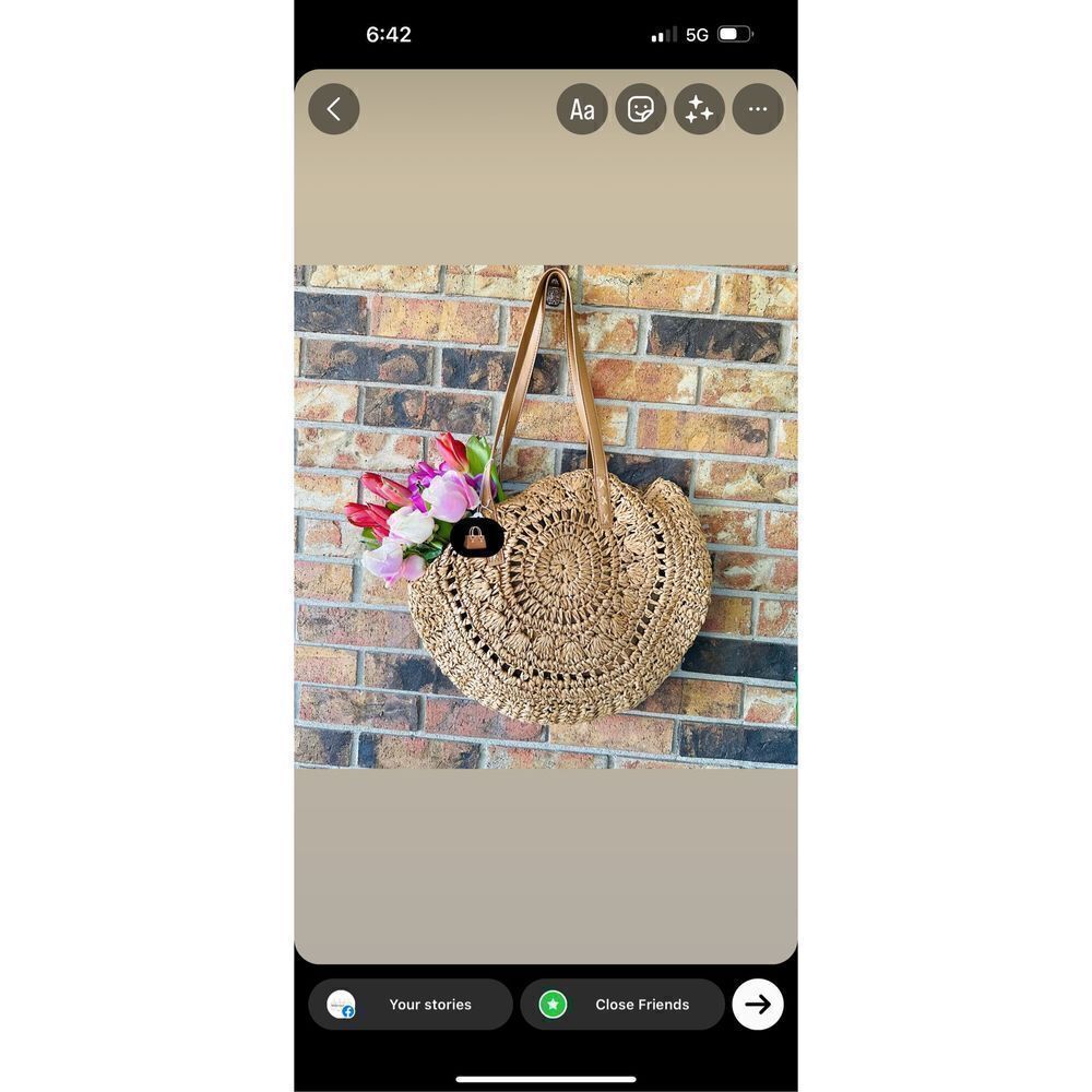 Round large rattan woven straw tote bag Beach boho bag